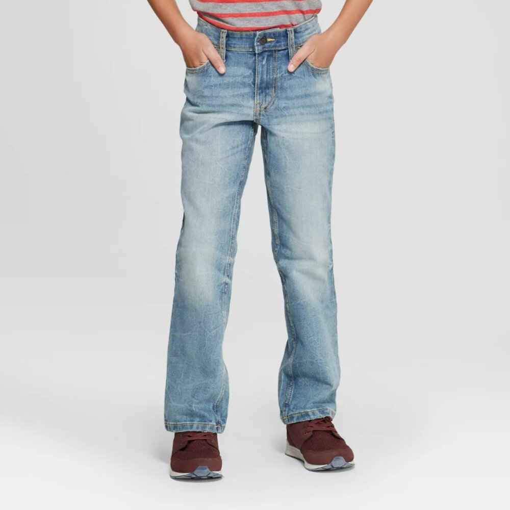 Cat & Jack Boys' Classic Stretch Straight Fit Denim Jeans Light/Medium Blue Wash